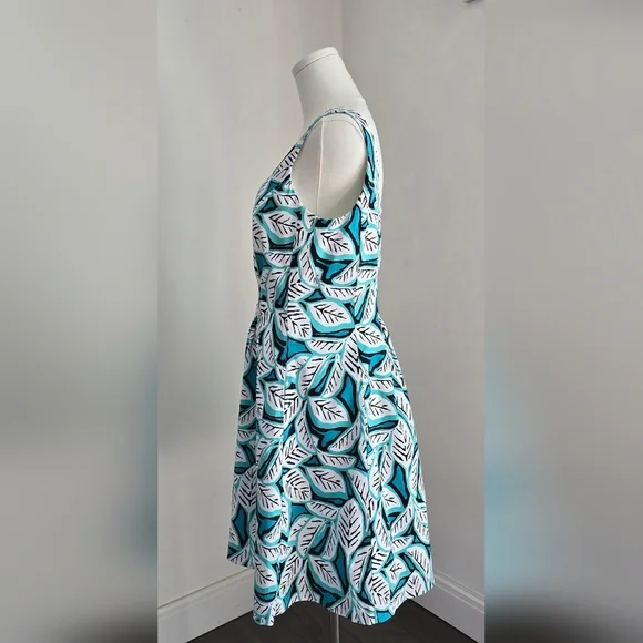 Anne Klein Sleeveless Scoopneck Teal Leaf Fit & Flare Cotton Dress Sz. 8 - Picture 4 of 13